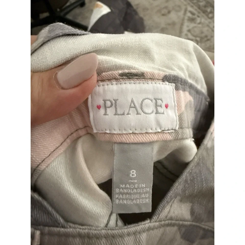 The Children's Place Girls Camo Overall Shorts –‎ Size 8 – Pink Green